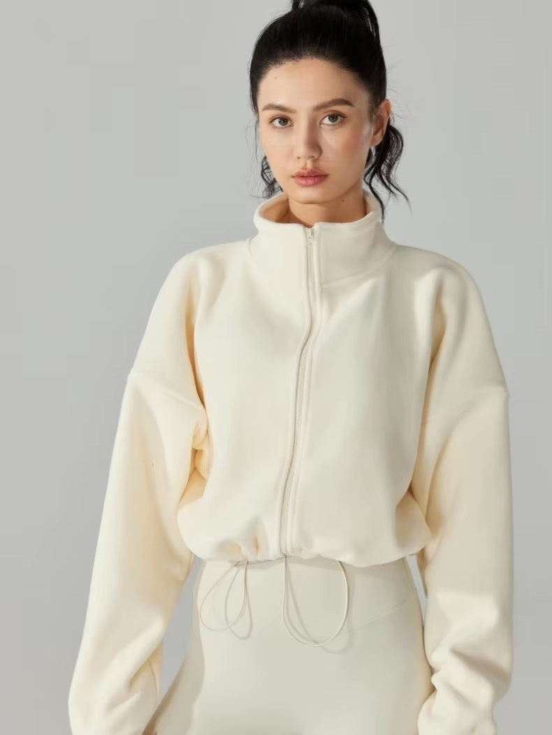 ソフトフリース ハイネックドローストリングジャケット