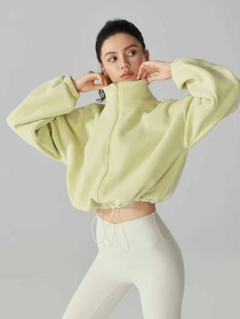 ソフトフリース ハイネックドローストリングジャケット