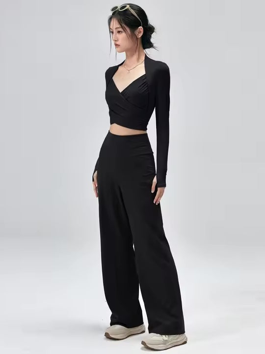 クロスラップトップス&ワイドパンツ セットアップ