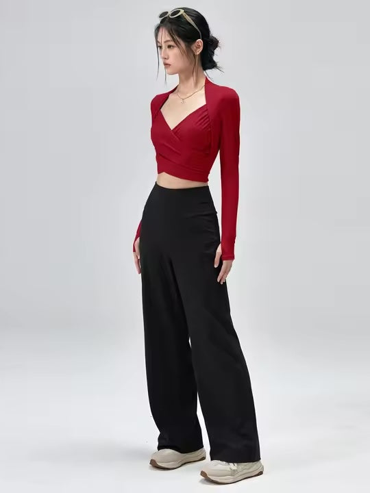 クロスラップトップス&ワイドパンツ セットアップ
