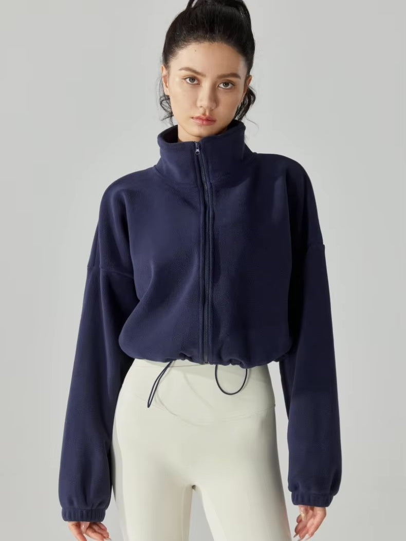 ソフトフリース ハイネックドローストリングジャケット