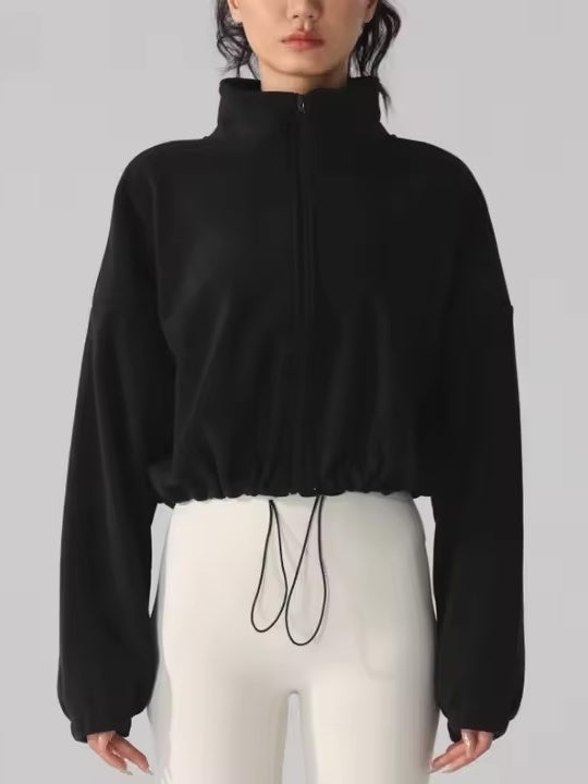 ソフトフリース ハイネックドローストリングジャケット