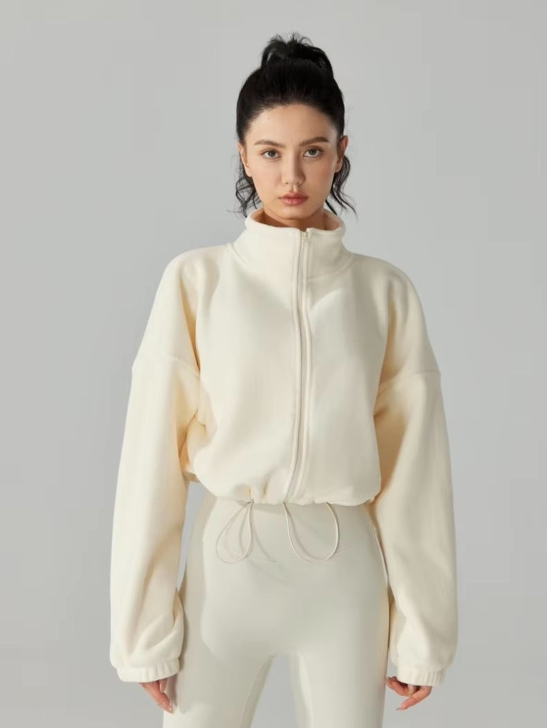 ソフトフリース ハイネックドローストリングジャケット