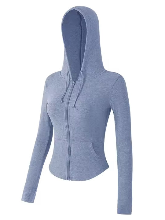 リブストレッチ スリムジップアップパーカー