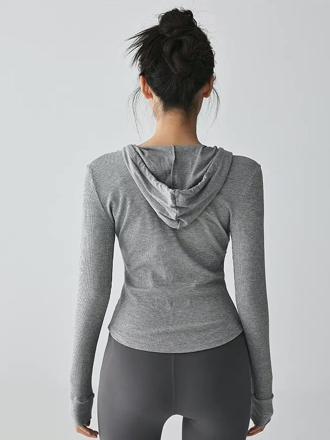 リブストレッチ スリムジップアップパーカー