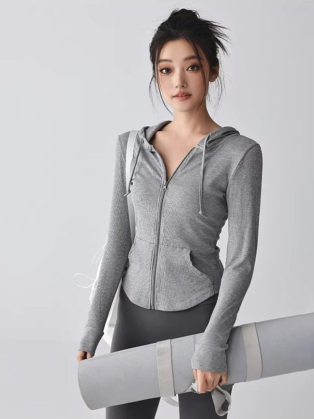 リブストレッチ スリムジップアップパーカー