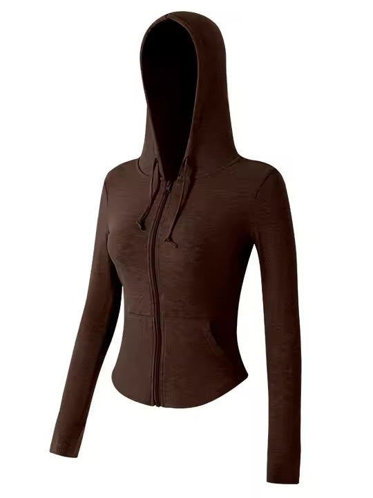 リブストレッチ スリムジップアップパーカー