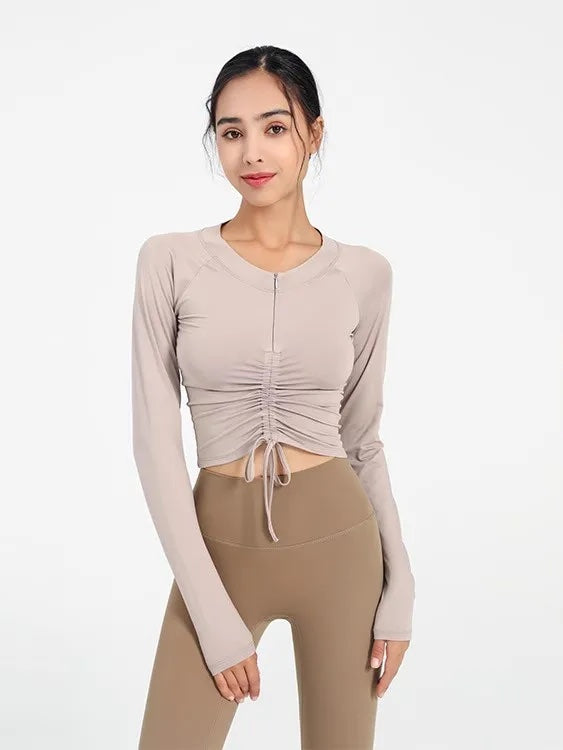 ハーフジップタイトフィットトップス