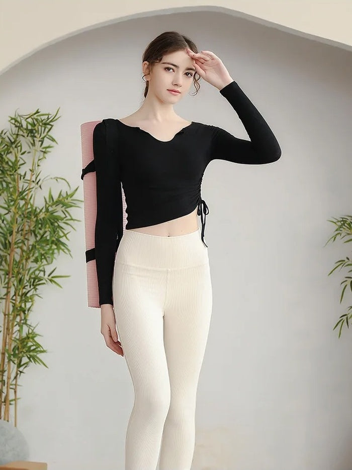 ドローストリングVネックヨガトップス