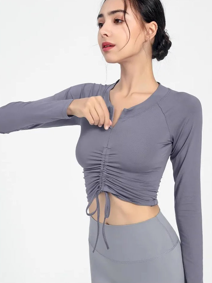 ハーフジップタイトフィットトップス