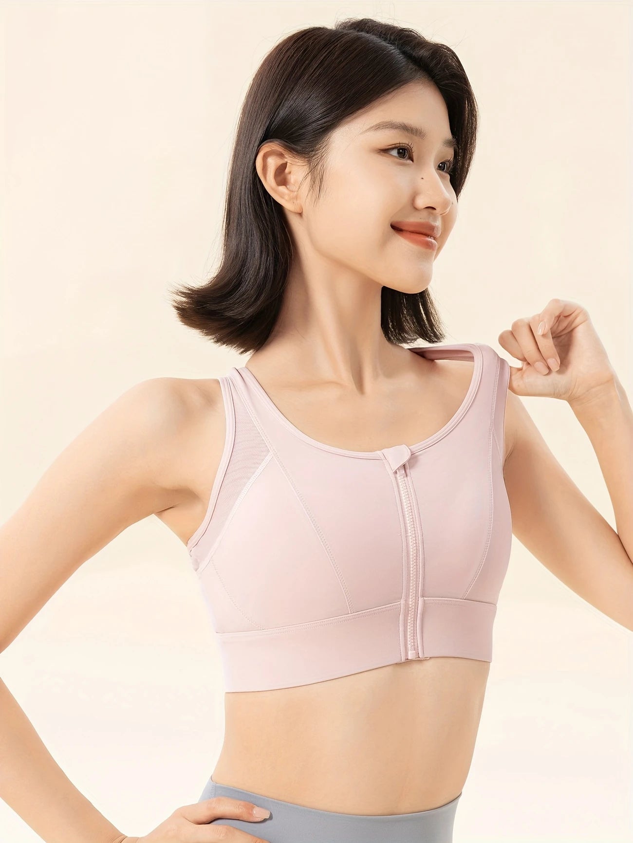 フロントジッパーハイサポートスポーツブラ