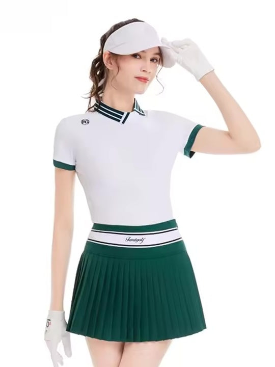 カラーブロック スポーティプリーツゴルフウェアセット