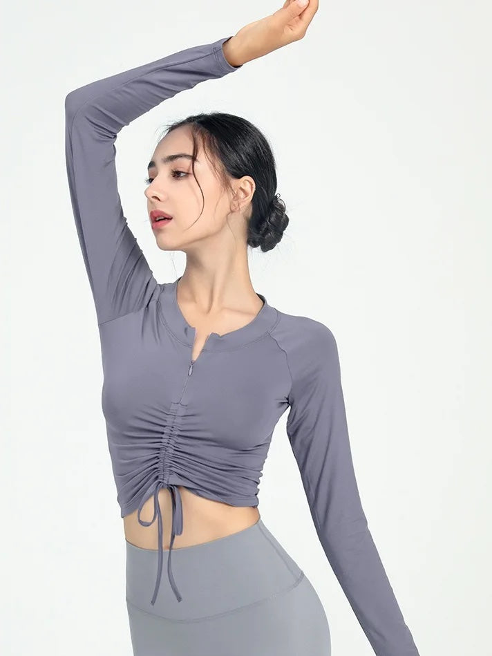 ハーフジップタイトフィットトップス