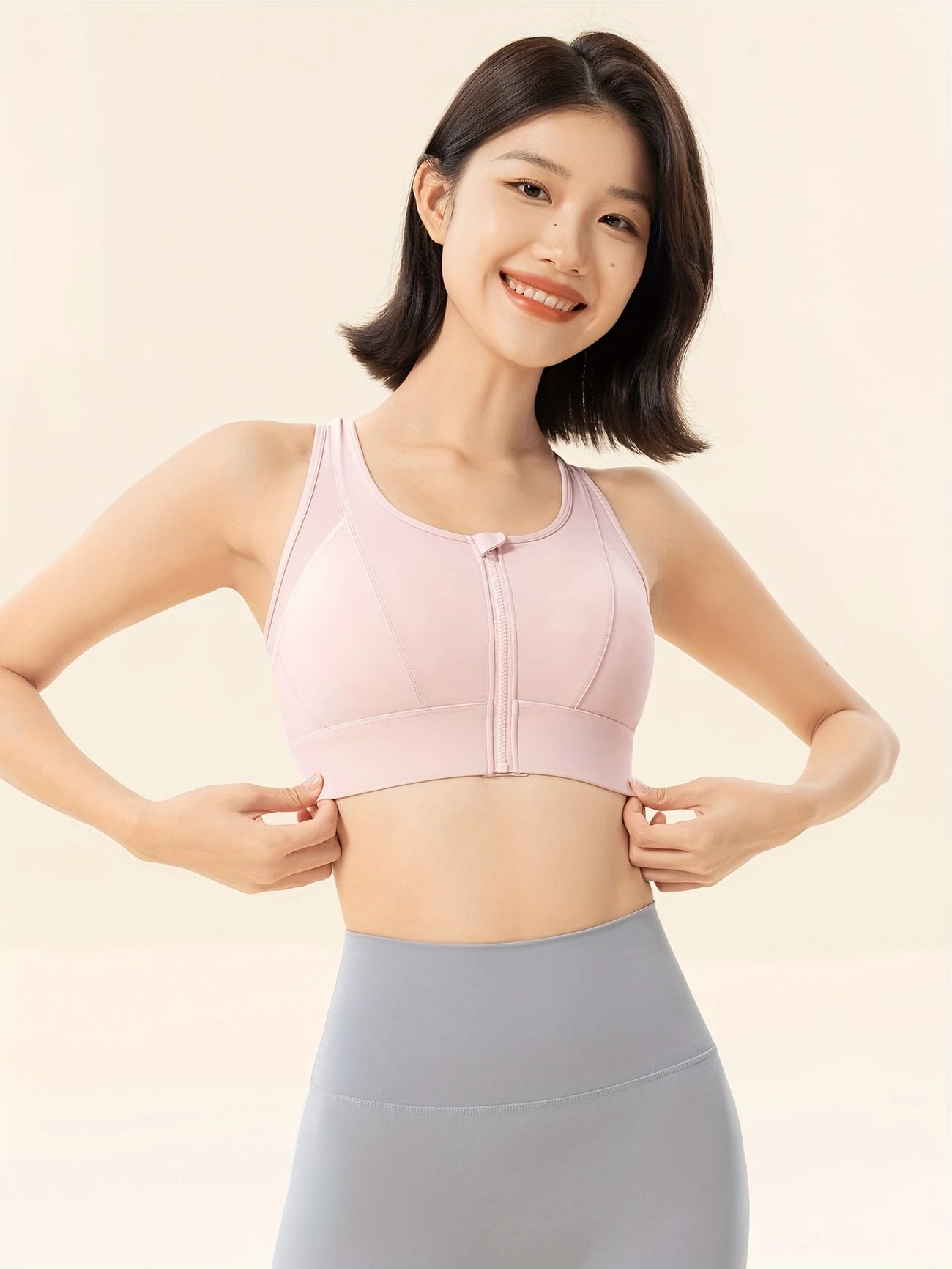 フロントジッパーハイサポートスポーツブラ