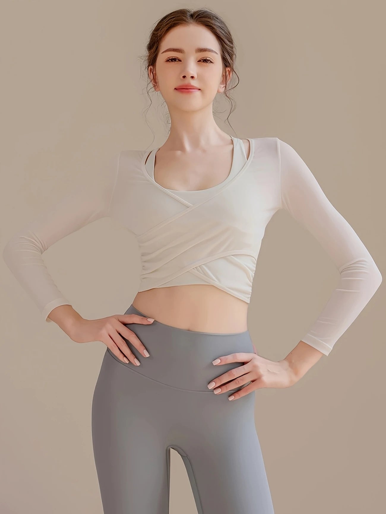 ハイサポートブラ&フロントクロストップスセット アイボリー