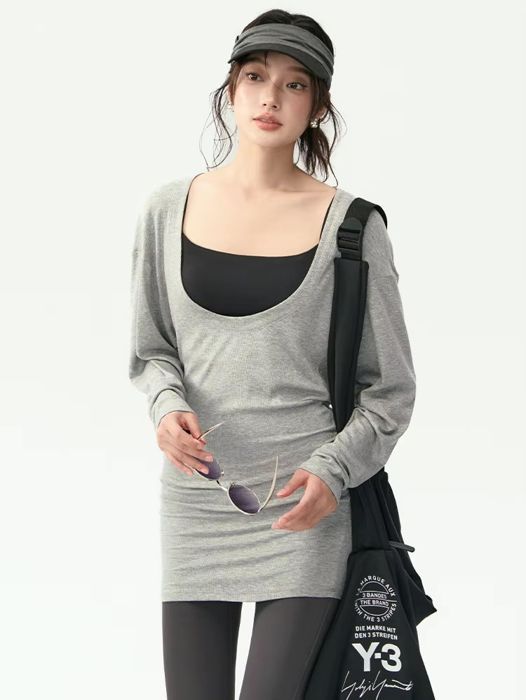 ディープネックリブワンピース