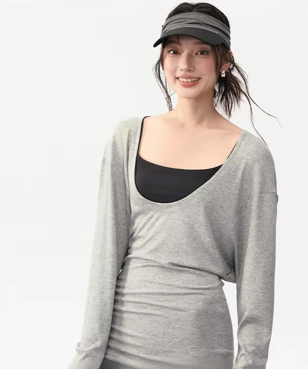 ディープネックリブワンピース