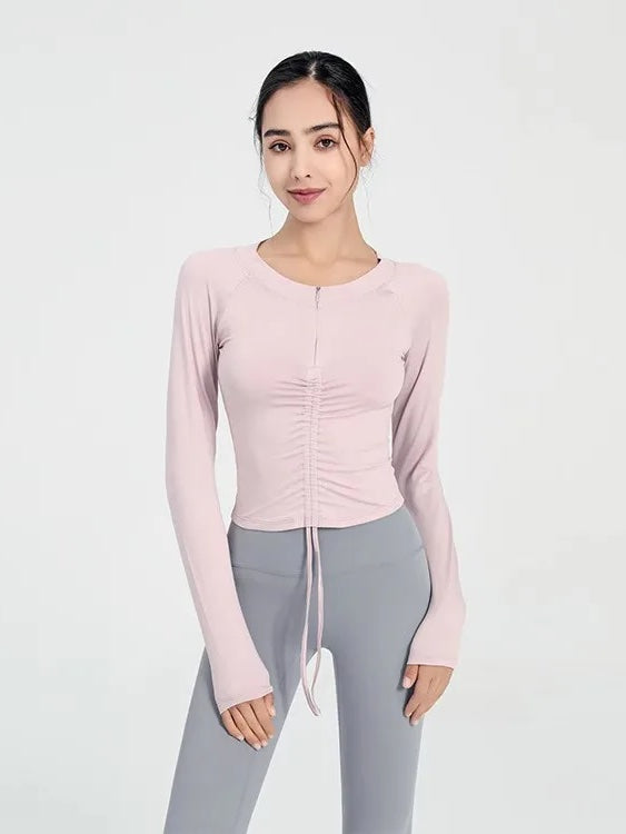 ハーフジップタイトフィットトップス