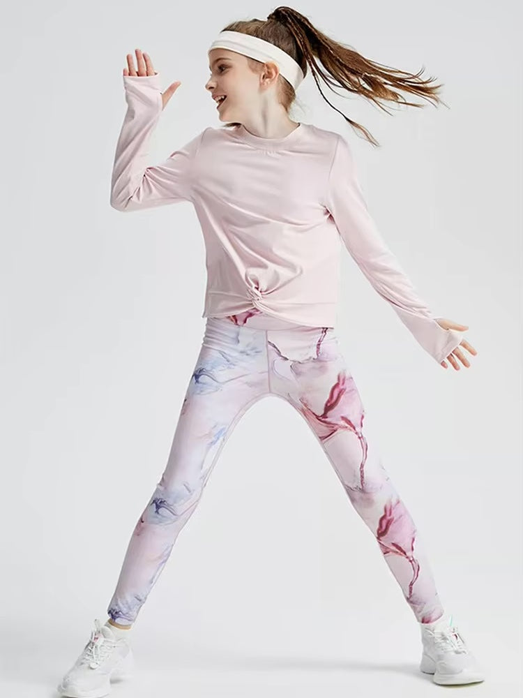 キッズアクティブTシャツ&マーブル柄レギンスセット