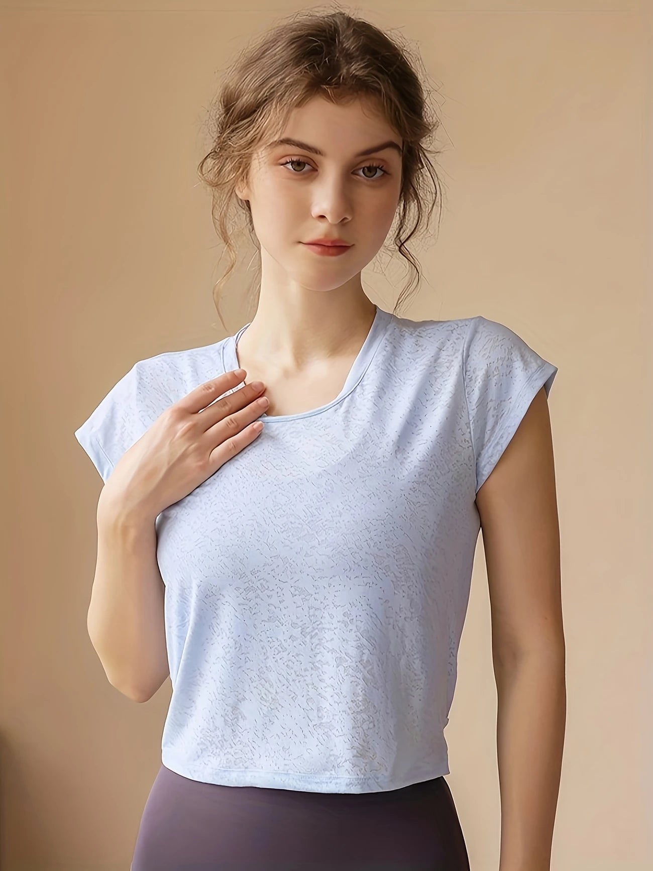 ラウンドネックショートスリーブヨガTシャツ