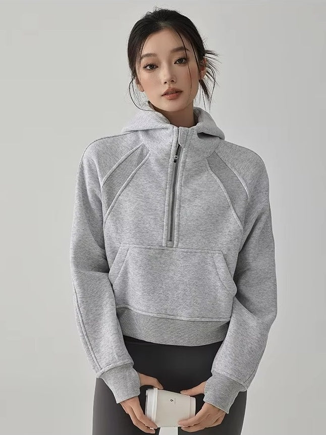 クロップドハーフジップ フーディ