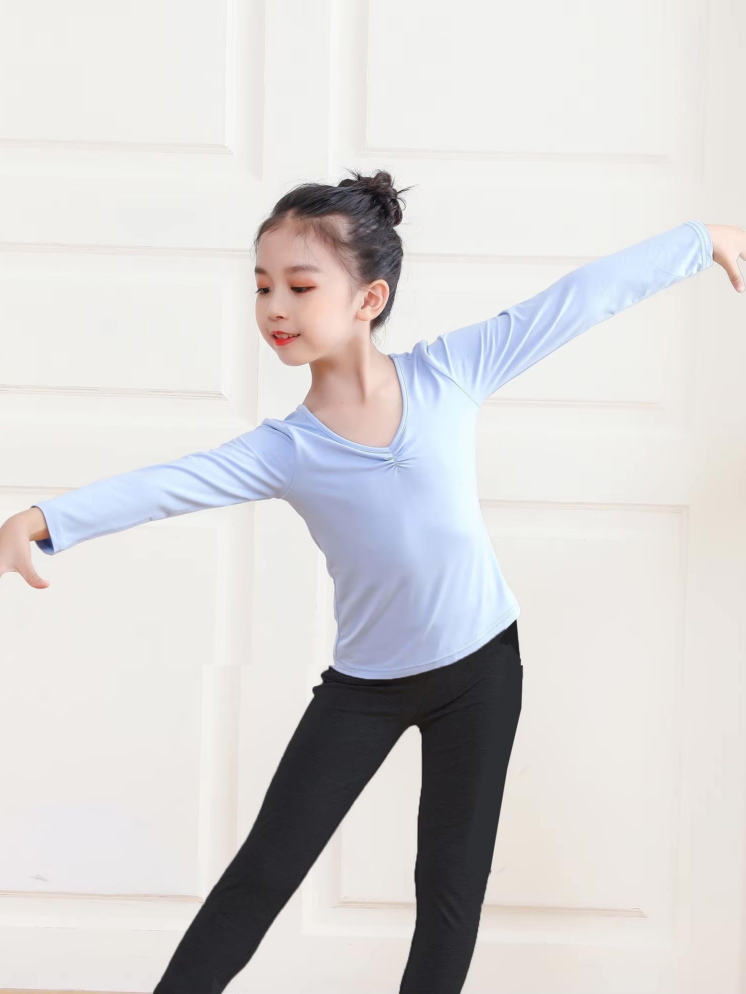 Vネックギャザー キッズヨガトップ