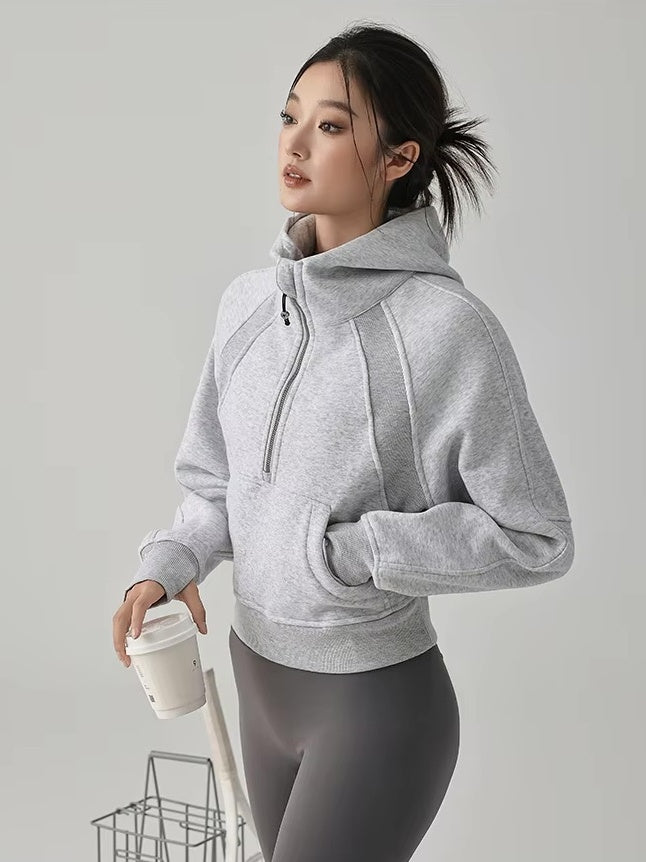 クロップドハーフジップ フーディ