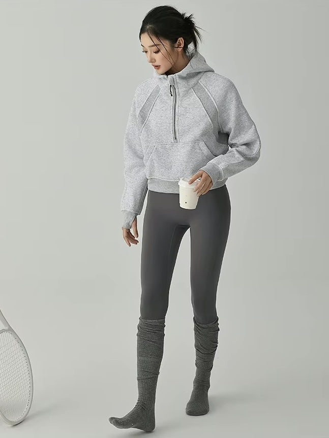 クロップドハーフジップ フーディ