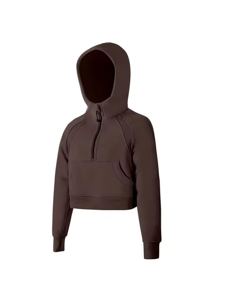 クロップドハーフジップ フーディ