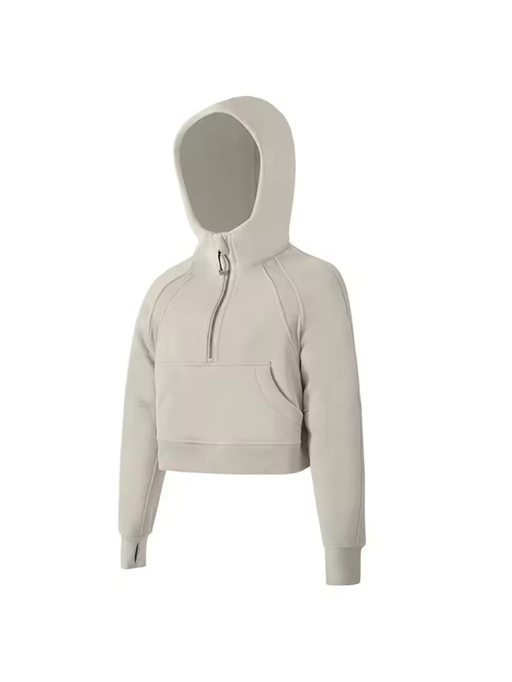 クロップドハーフジップ フーディ