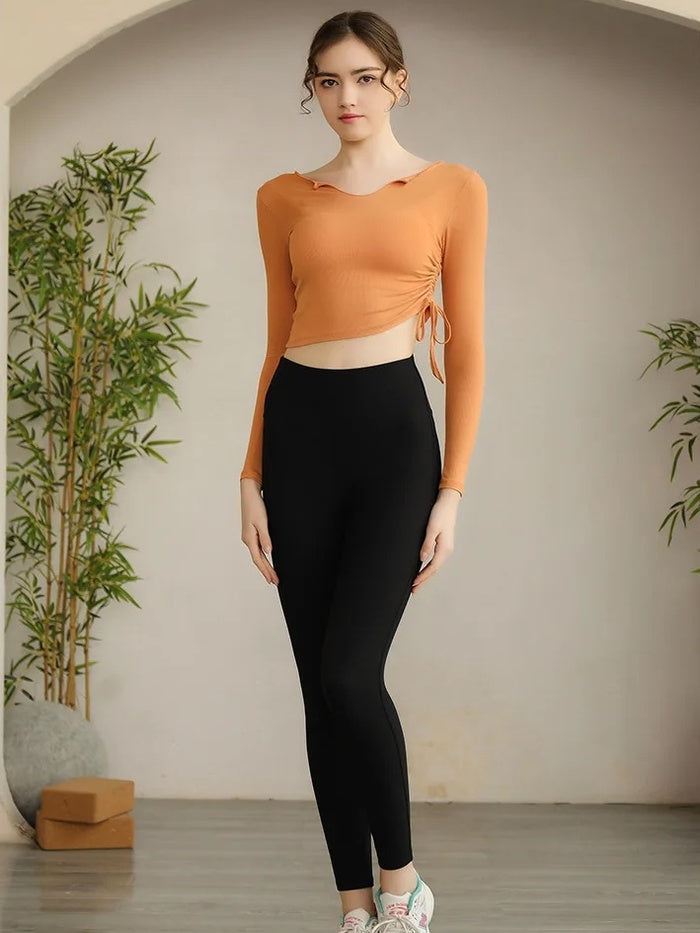 ドローストリングVネックヨガトップス