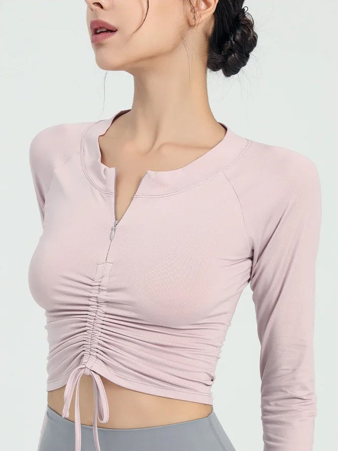 ハーフジップタイトフィットトップス