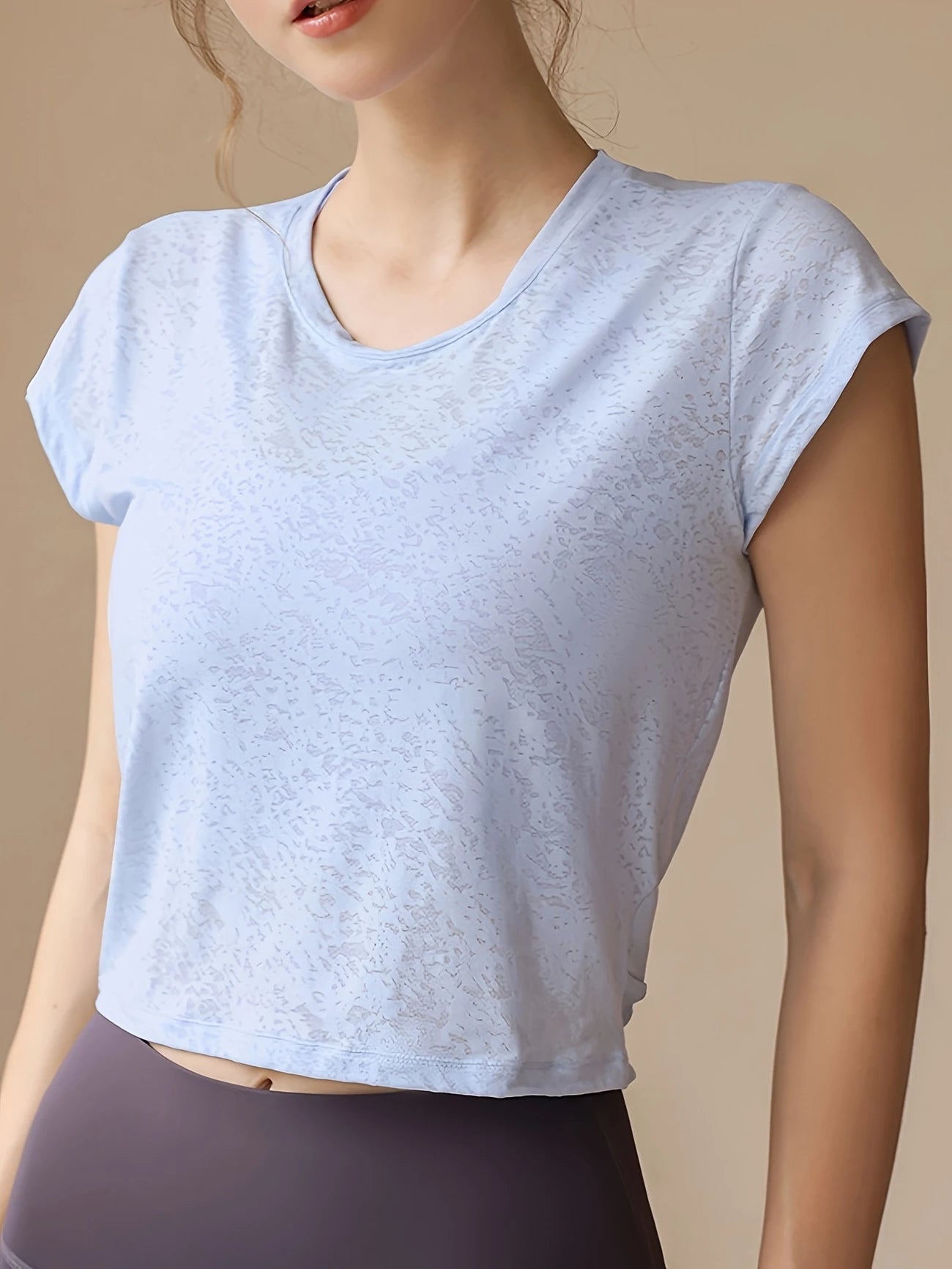 ラウンドネックショートスリーブヨガTシャツ