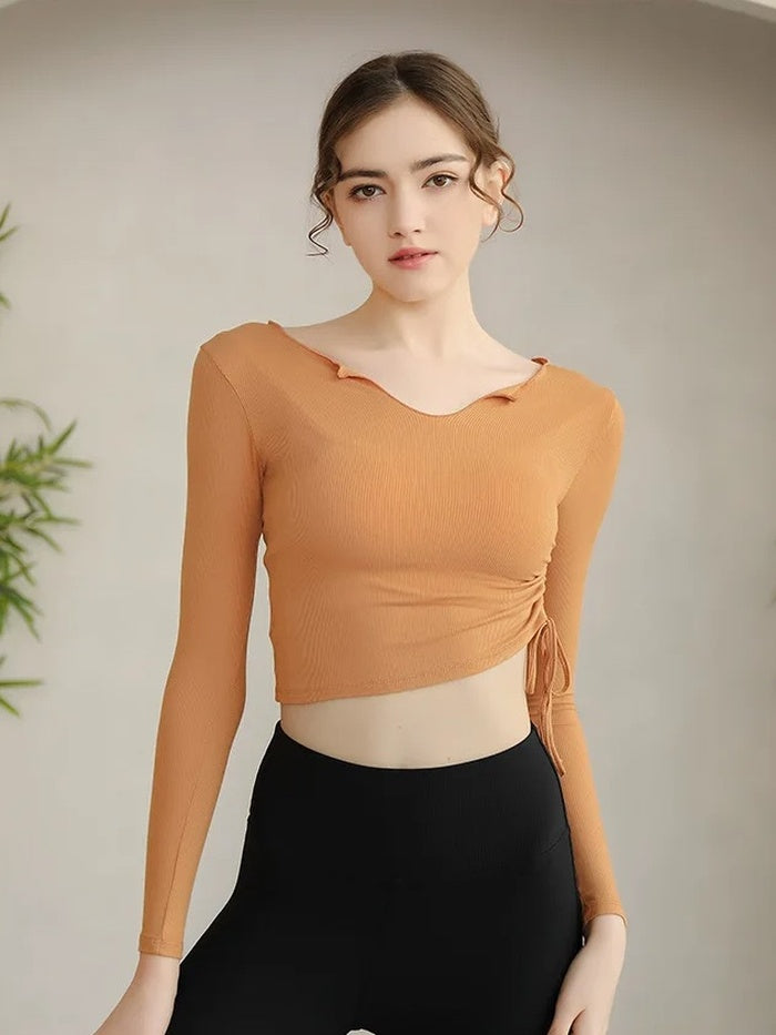 ドローストリングVネックヨガトップス