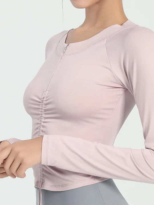 ハーフジップタイトフィットトップス