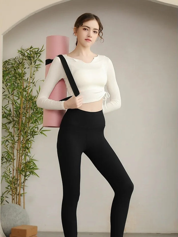 ドローストリングVネックヨガトップス