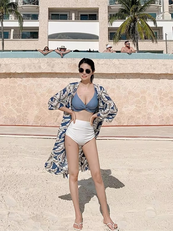 2トーンクロスデザイン ハイウエストビキニセット