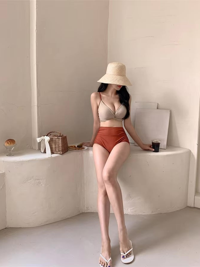 2トーンクロスデザイン ハイウエストビキニセット