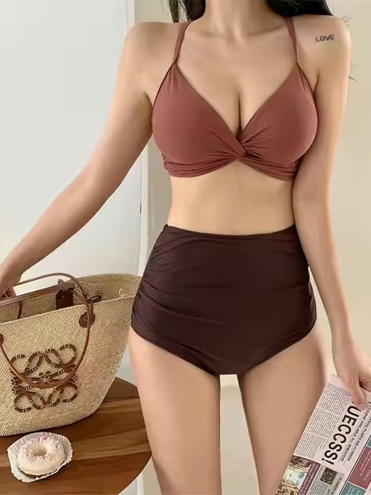 2トーンクロスデザイン ハイウエストビキニセット