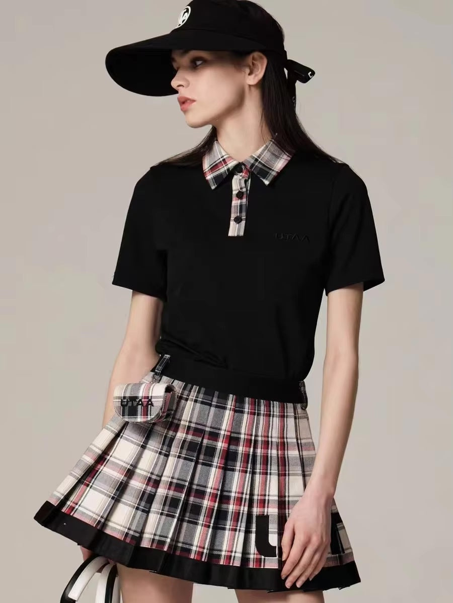 チェックプリーツロゴスカート