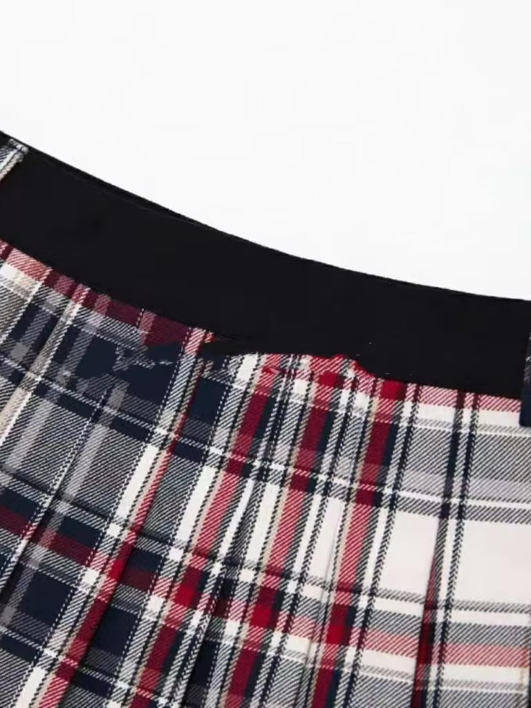 チェックプリーツロゴスカート