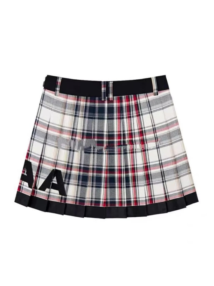 チェックプリーツロゴスカート