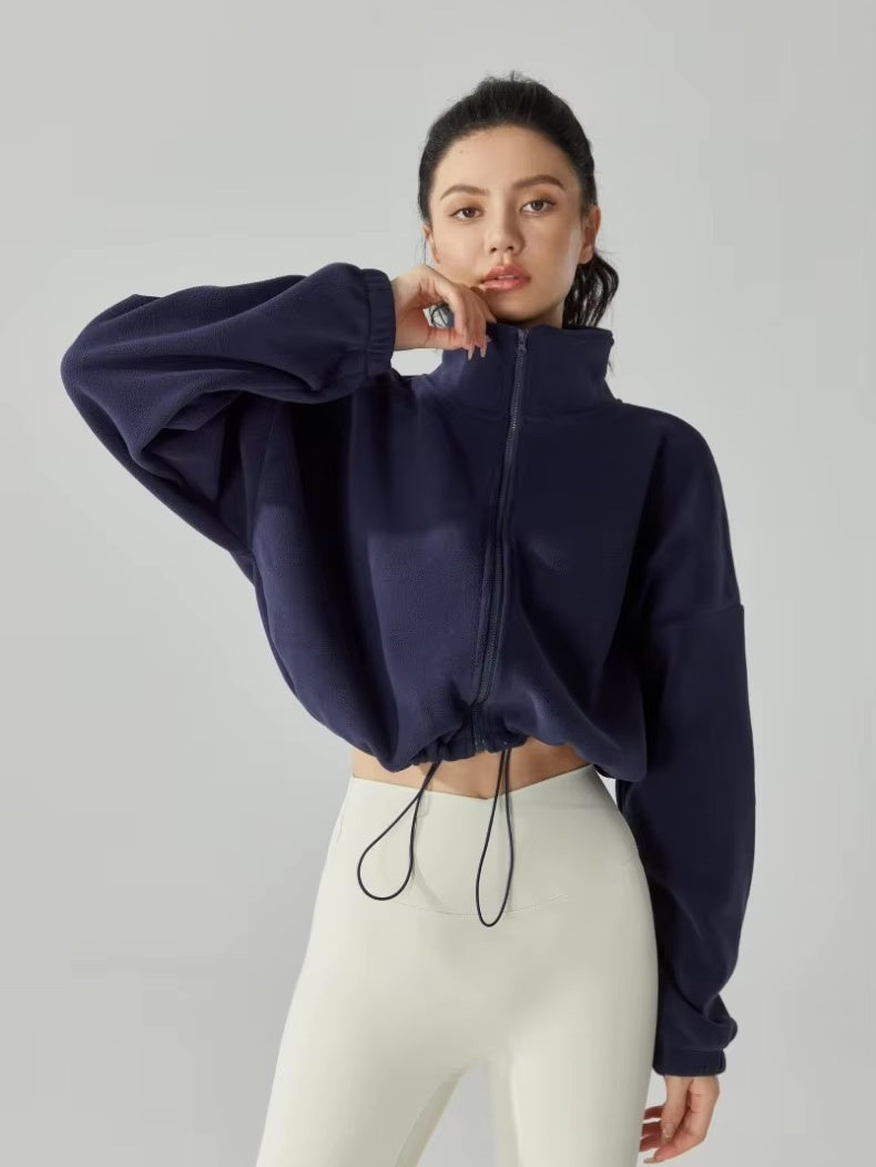 ソフトフリース ハイネックドローストリングジャケット