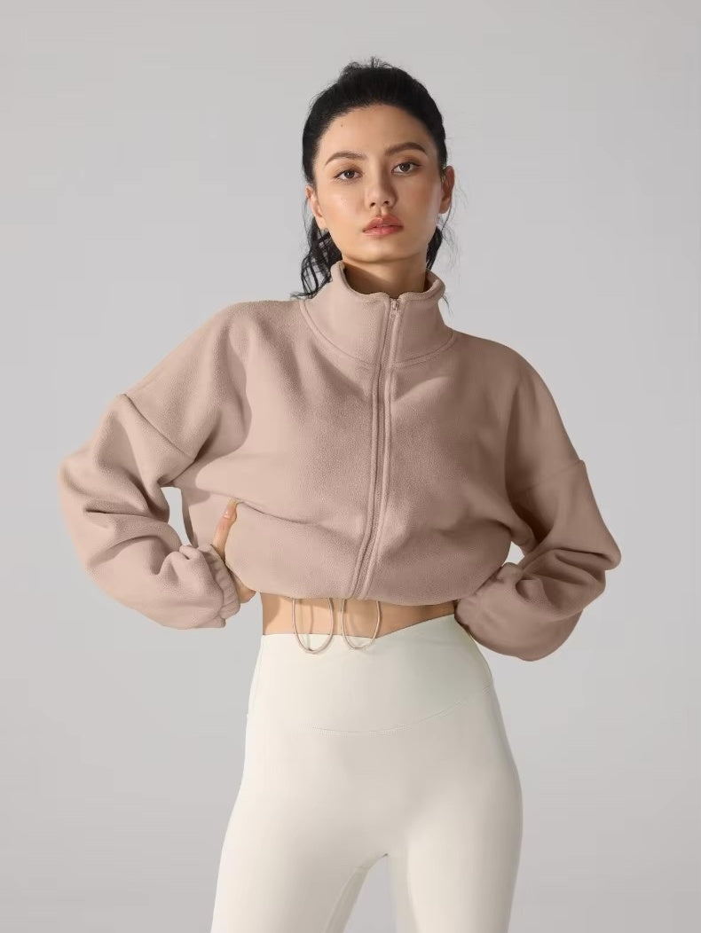 ソフトフリース ハイネックドローストリングジャケット