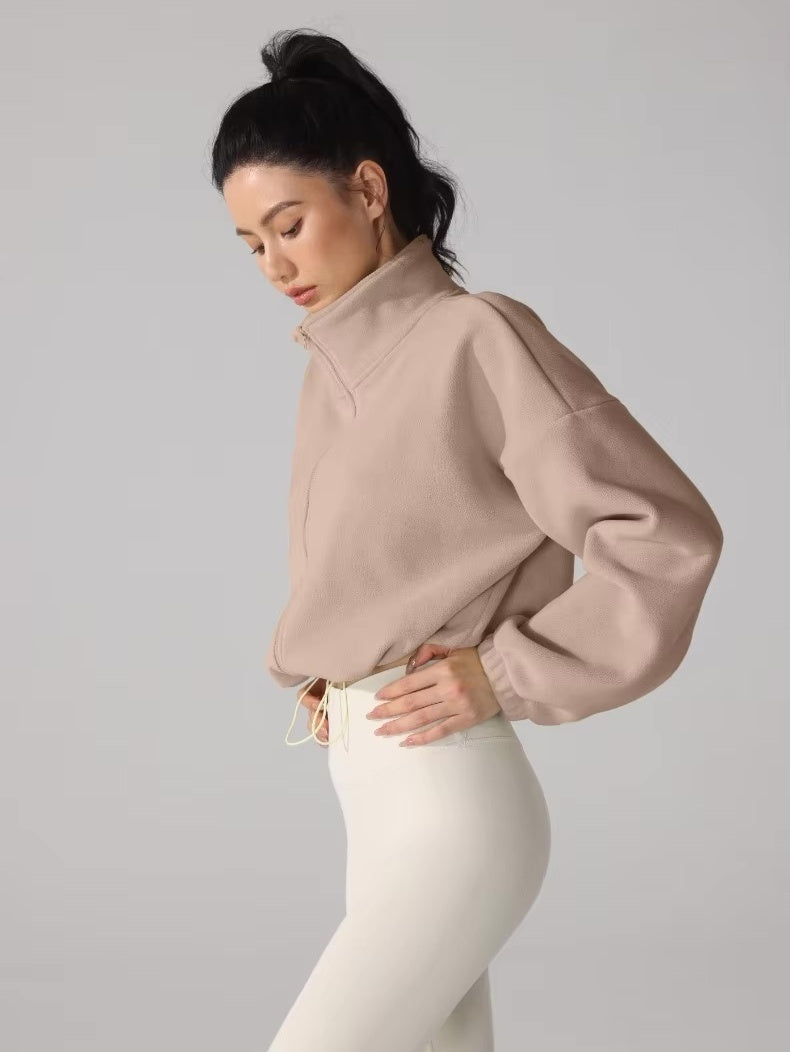 ソフトフリース ハイネックドローストリングジャケット