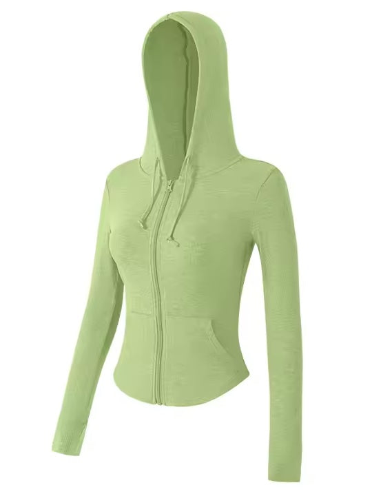 リブストレッチ スリムジップアップパーカー