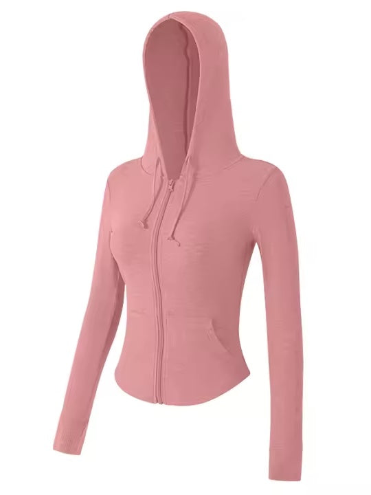 リブストレッチ スリムジップアップパーカー