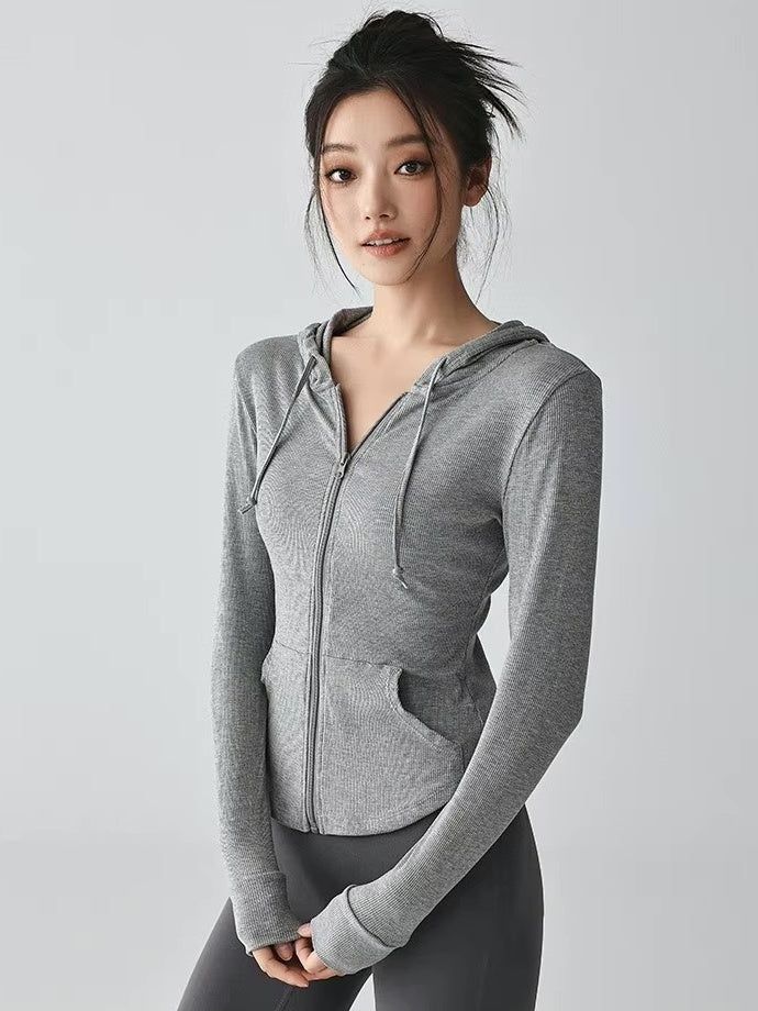 リブストレッチ スリムジップアップパーカー