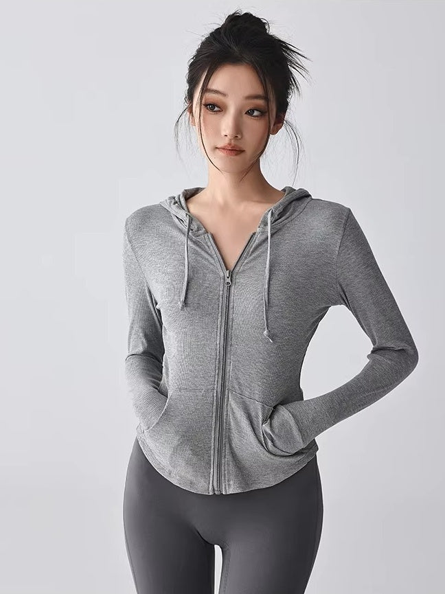 リブストレッチ スリムジップアップパーカー