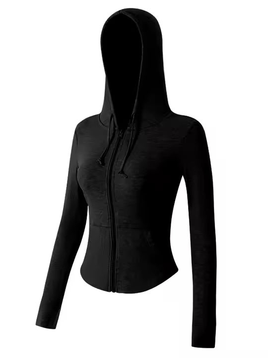 リブストレッチ スリムジップアップパーカー